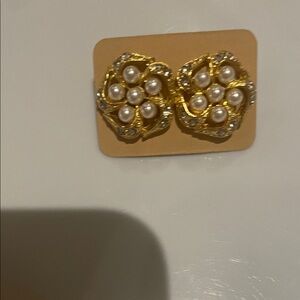Gold Pearl Cluster Stud Earrings - Women Jewelry